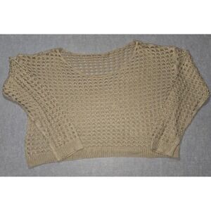 Women's Tan Cropped pullover sweater open knit crochet Boho L?
